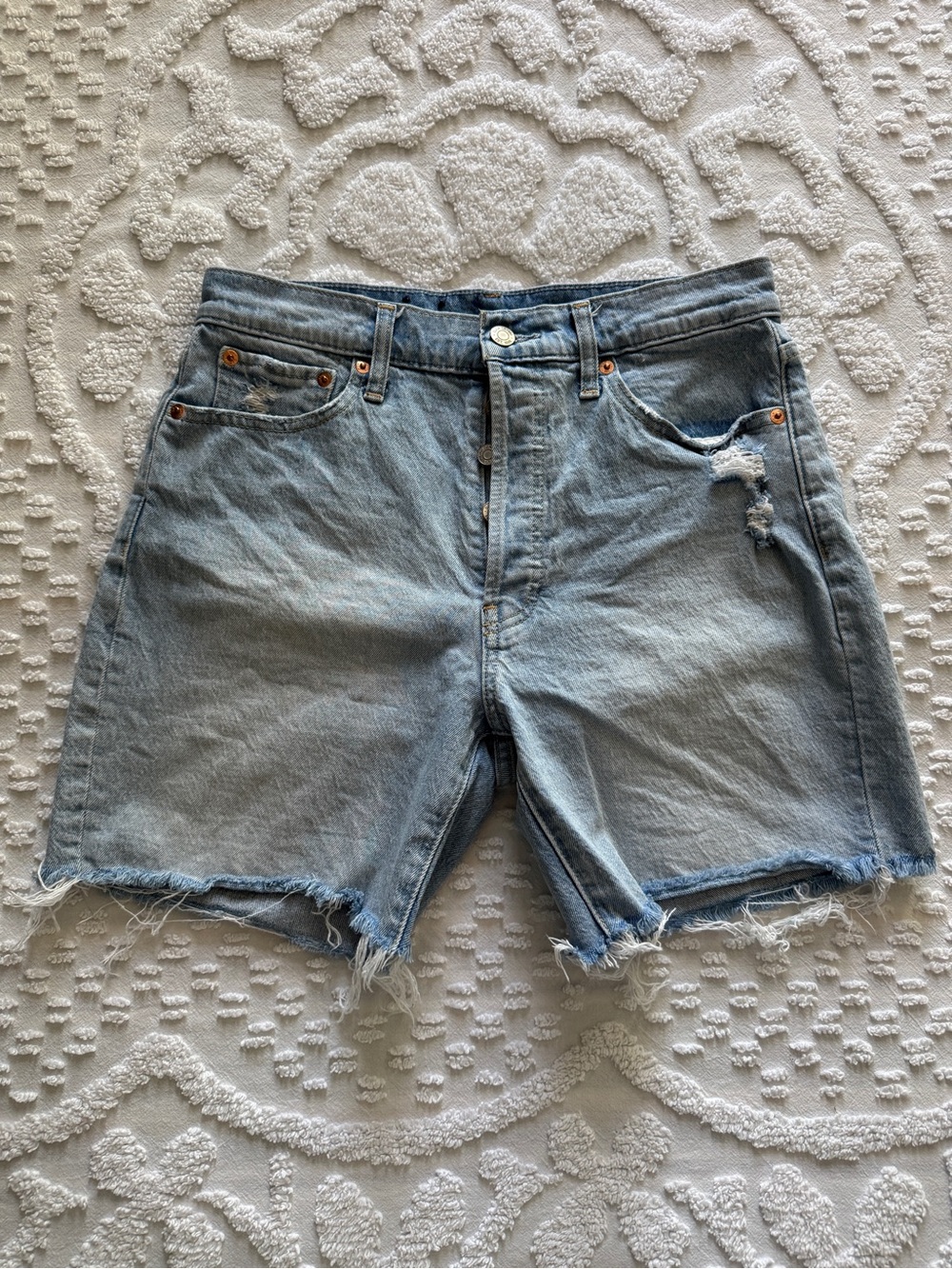 GAP Cheeky Midi High Rise Short Size 28 Denim Cutoff Button Fly Light Wash